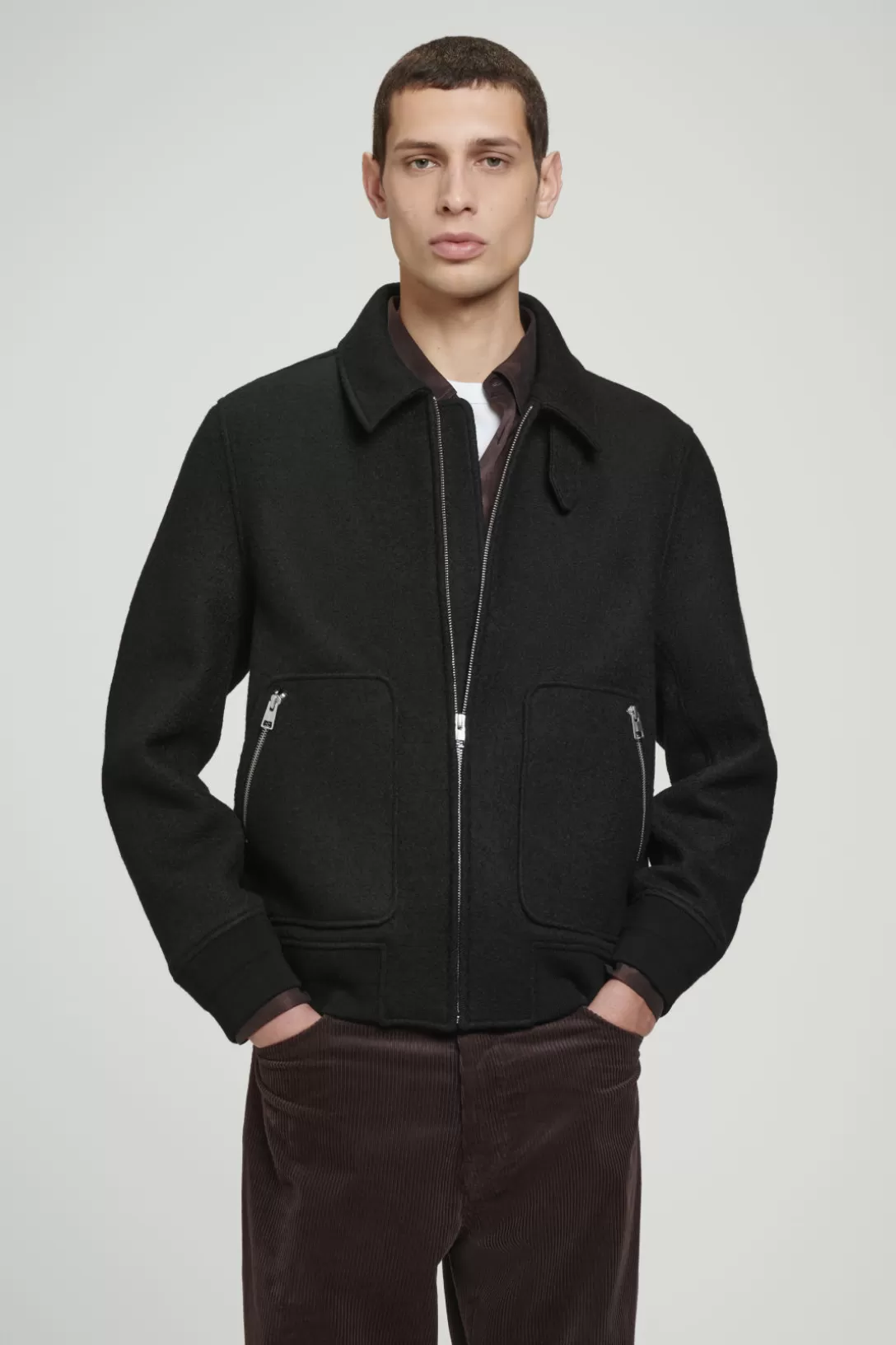 BOILED MERINO WOOL AVIATOR JACKET<COS Fashion