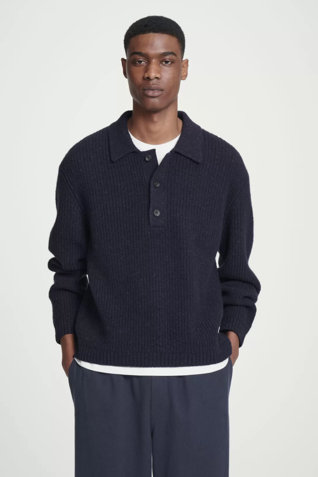 RIBBED WOOL AND CASHMERE-BLEND POLO SHIRT<COS Online