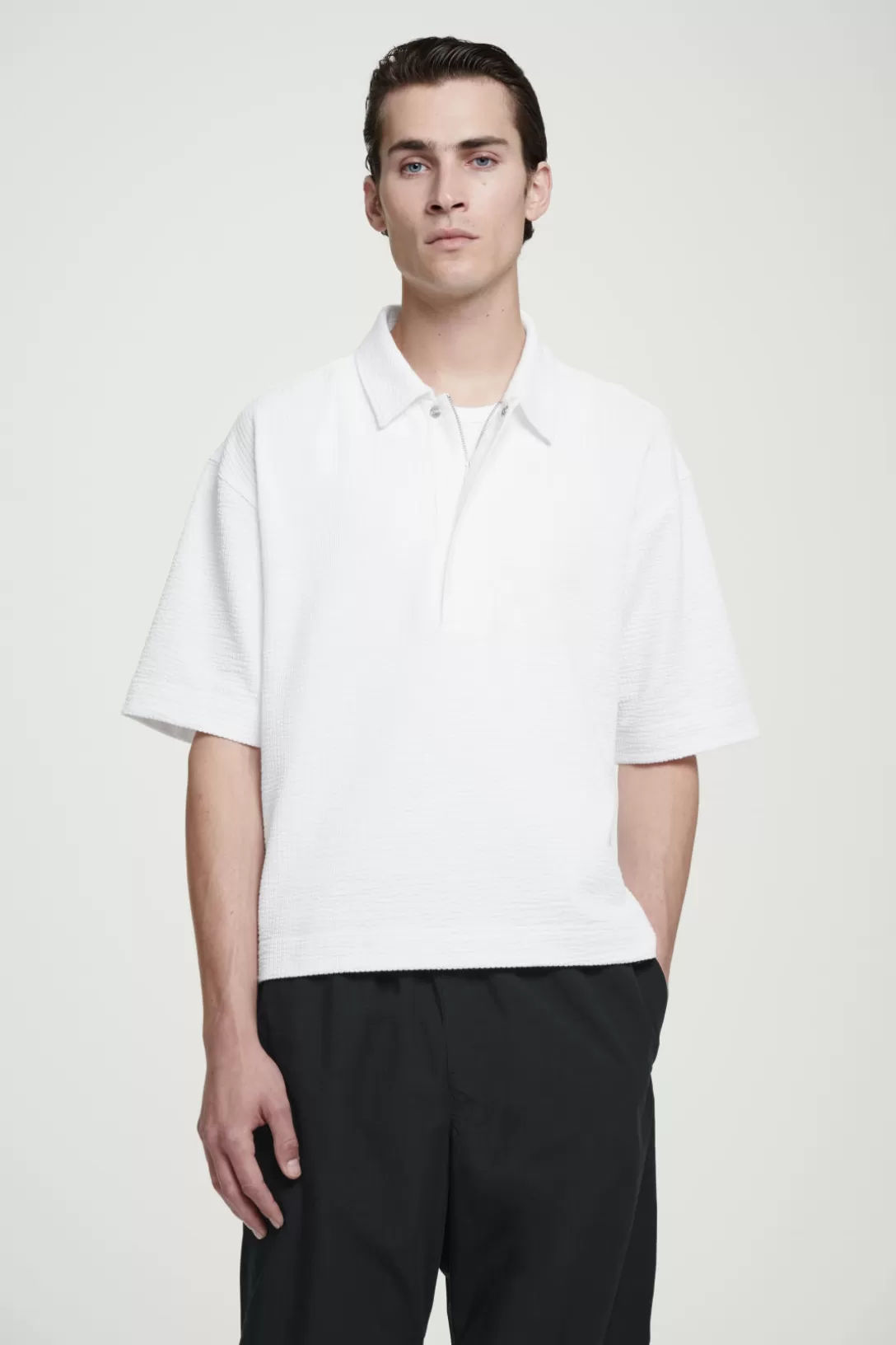 SEERSUCKER HALF-ZIP POLO SHIRT<COS Flash Sale