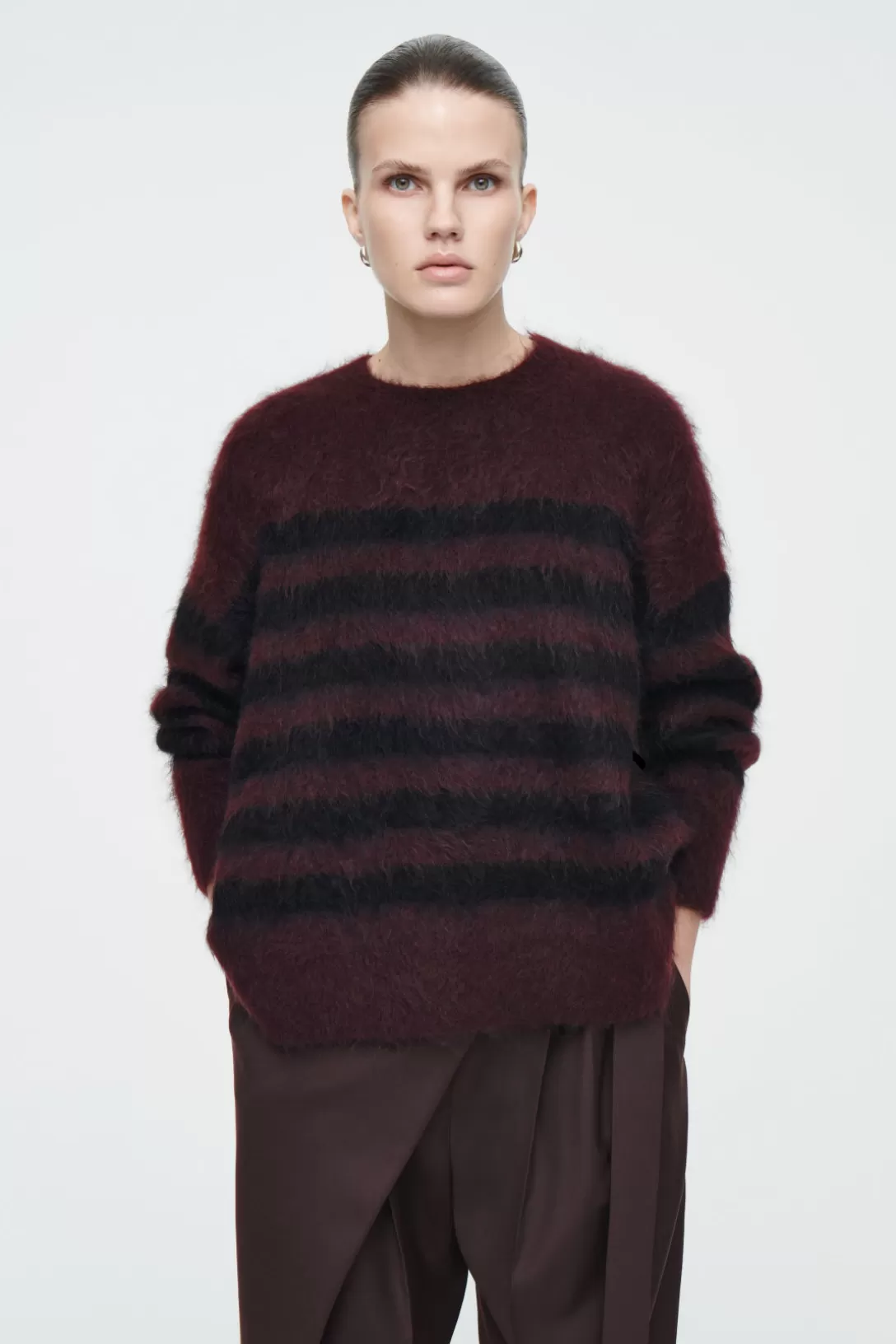 STRIPED BRUSHED-MOHAIR CREW-NECK SWEATER<COS Best