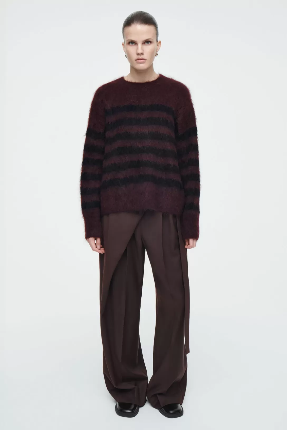 STRIPED BRUSHED-MOHAIR CREW-NECK SWEATER<COS Best